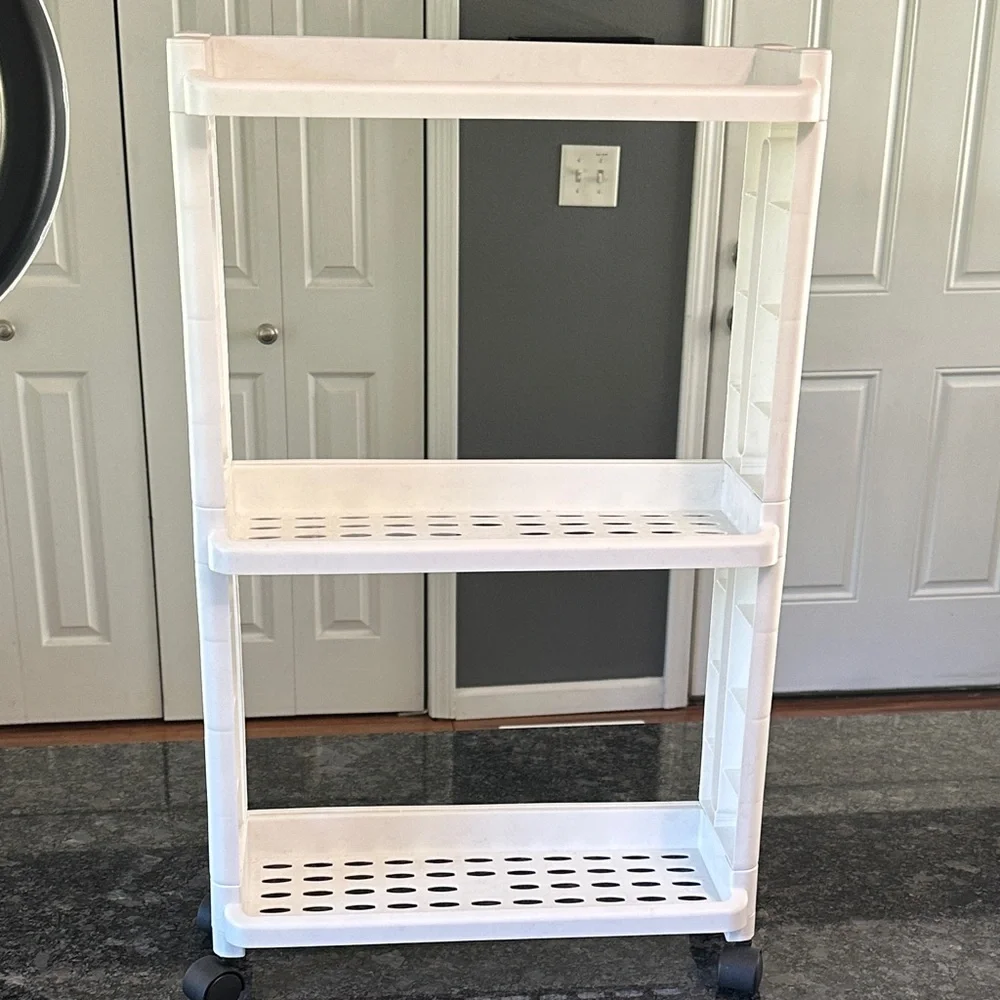 White Rolling Storage Cart With Hanger Option 25.5
